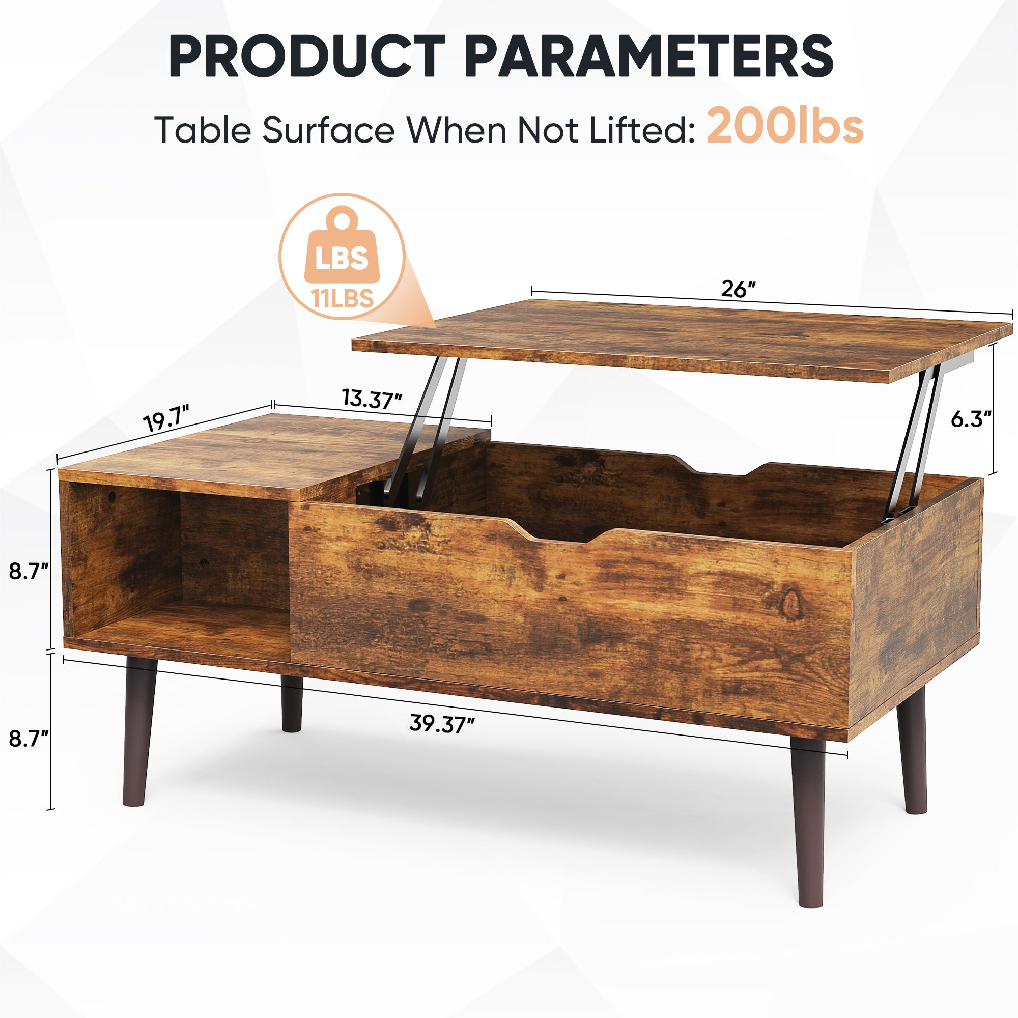 Lift-Top Coffee Table with Hidden Storage – Modern Living Room Table